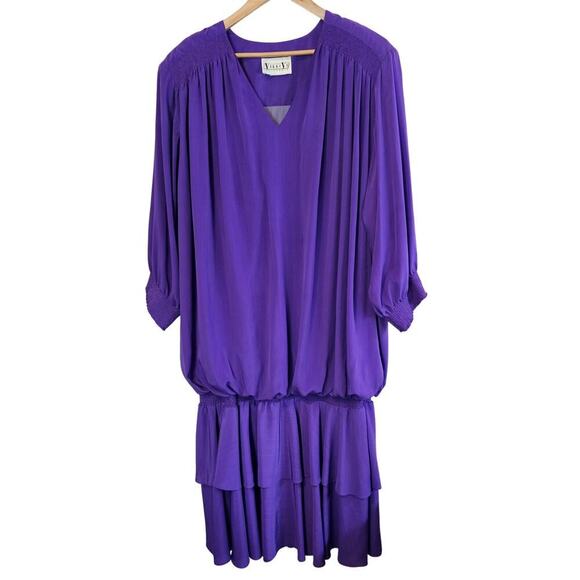 Vintage Drop Waist Dress Women 4X Purple 80s Glam Rock Silky Party Evening Retro - Picture 1 of 10
